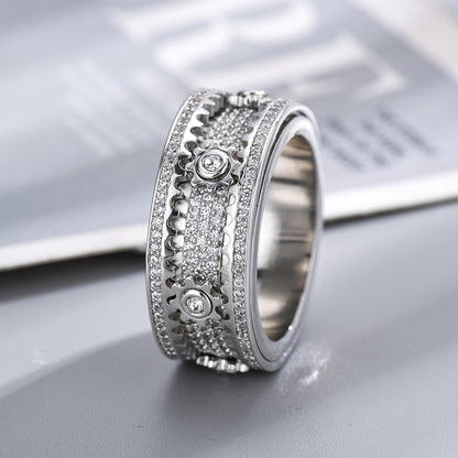 Rotate Ring Silver Rhinestone Wedding Engagement Band Ring for Men 8MM Spinner Ring - CIVIBUY