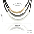 silver Beaded Leather Multi-Strand Bib Collar Necklace Everyday Silver & Leather Necklace - CIVIBUY