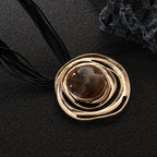 Gold Adjustable Cord Stone Gold Pendant Necklace - CIVIBUY