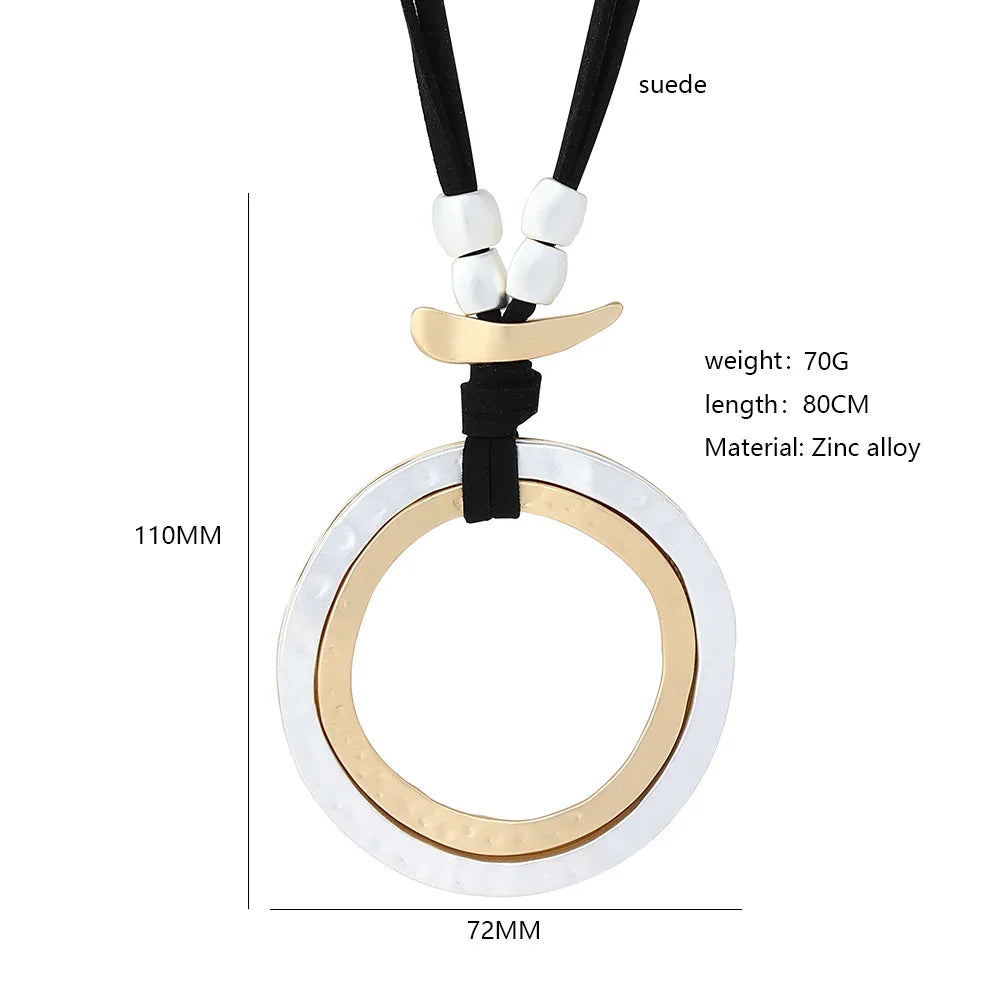 long necklace women boho geometric necklace metal multicolor circles long pendant - CIVIBUY