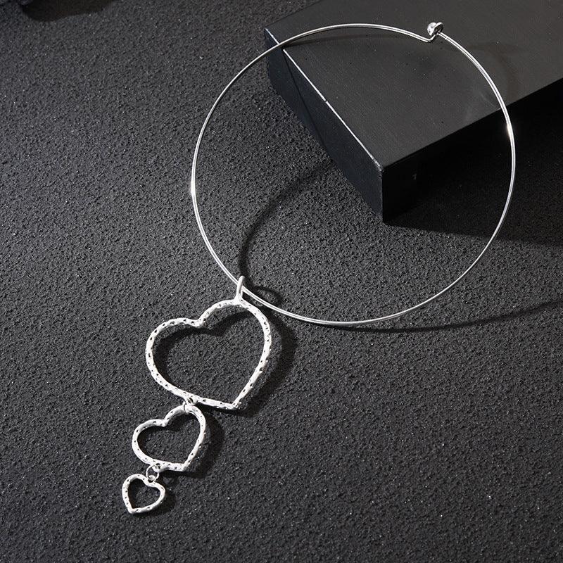 Silver Color Hollow Out Hearts Pendant Necklace for Women Neck Chain Chokers Sweater Collares Jewelry Accessories - CIVIBUY