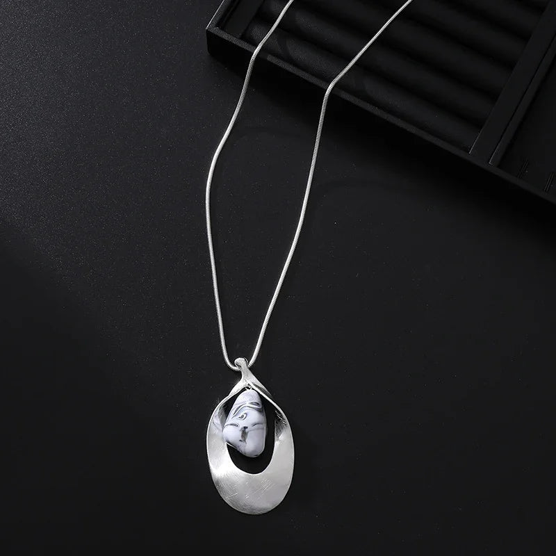 Geometric Pendant Necklace long silver Pendant Necklace - CIVIBUY