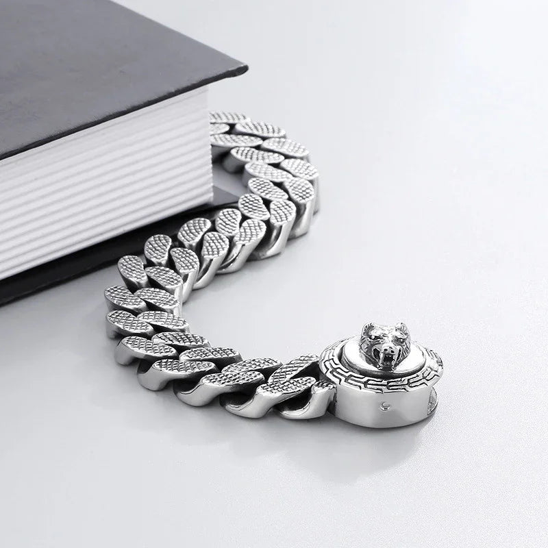 Cuba stainless steel wolf bracelet for men wolf style bracelet D4-B - CIVIBUY