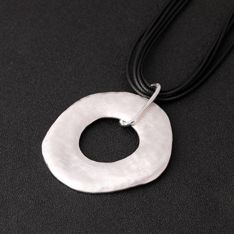 Vintage 17" Necklace Sterling Silver 925 Black Leather With silver Circle - CIVIBUY