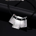 Geometric Matte Silver Leather Necklace - CIVIBUY