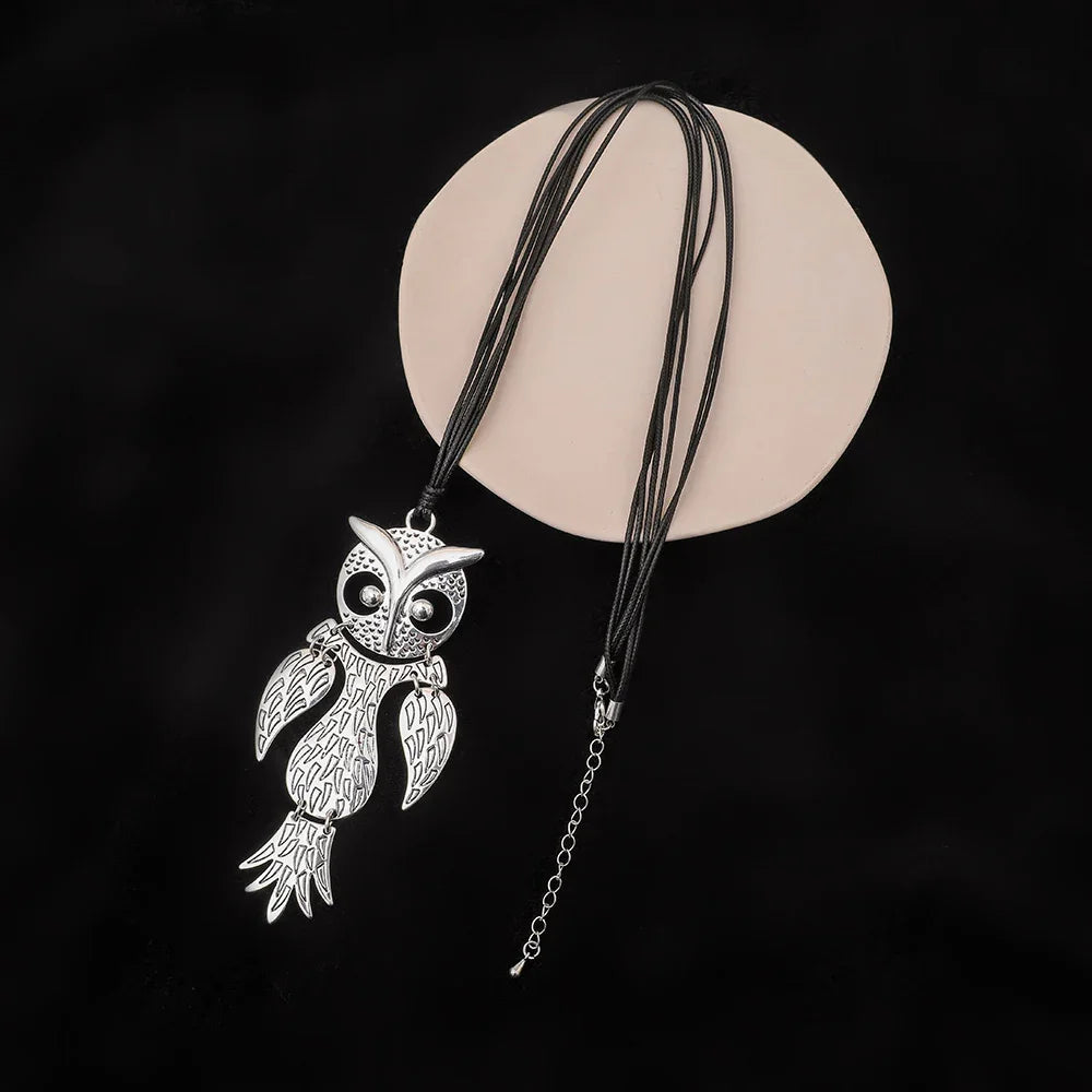 Articulated Owl Pendant Necklace Pendant-Sterling silver long chain - CIVIBUY