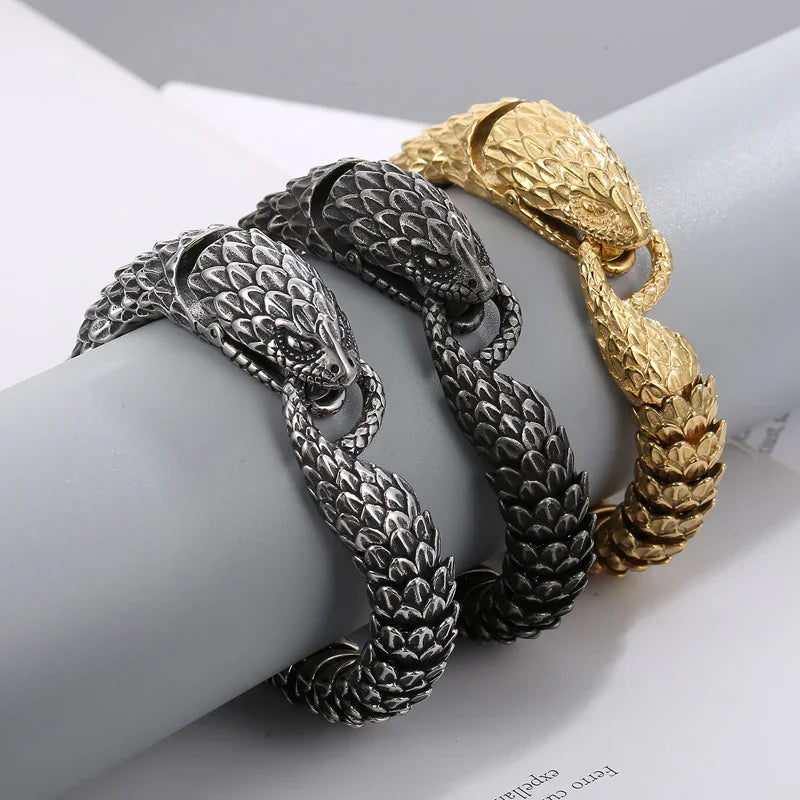 rattlesnake stainless steel heavy bracelet for men biker style bracelet - CIVIBUY