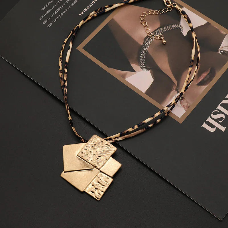 Women Chain Necklace Gold Plated Rectangular Pendant Necklace Mountain Card - CIVIBUY