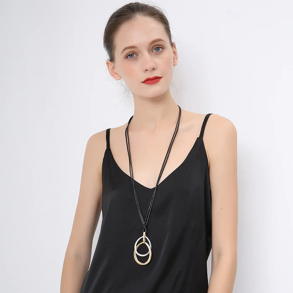 Long Handmade Halo Necklace Pendant-Sterling silver long chain - CIVIBUY