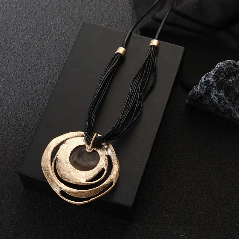 Gold Adjustable Cord Stone Gold Pendant Necklace - CIVIBUY