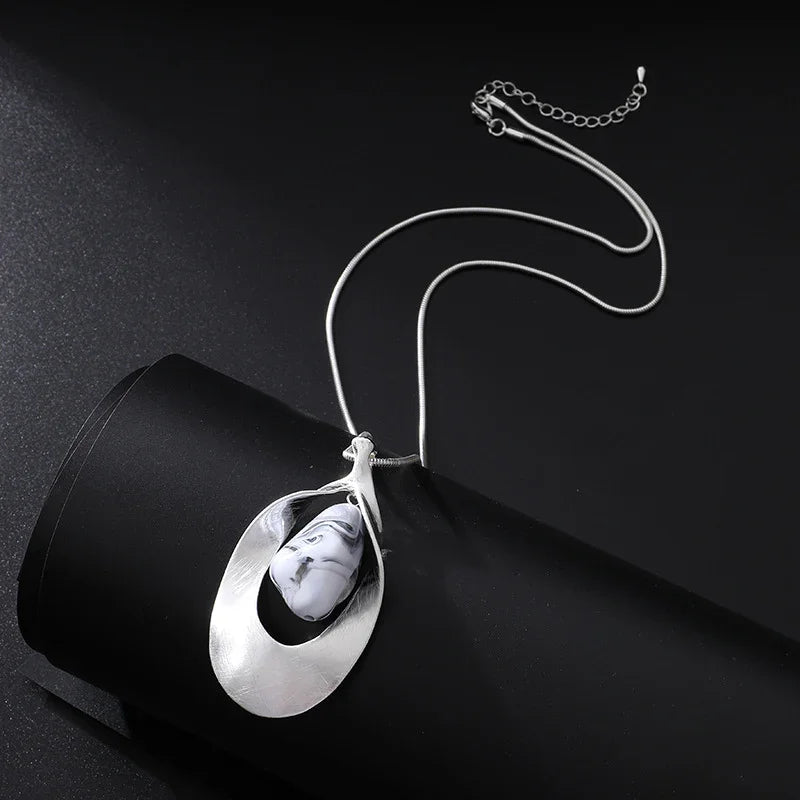 Geometric Pendant Necklace long silver Pendant Necklace - CIVIBUY