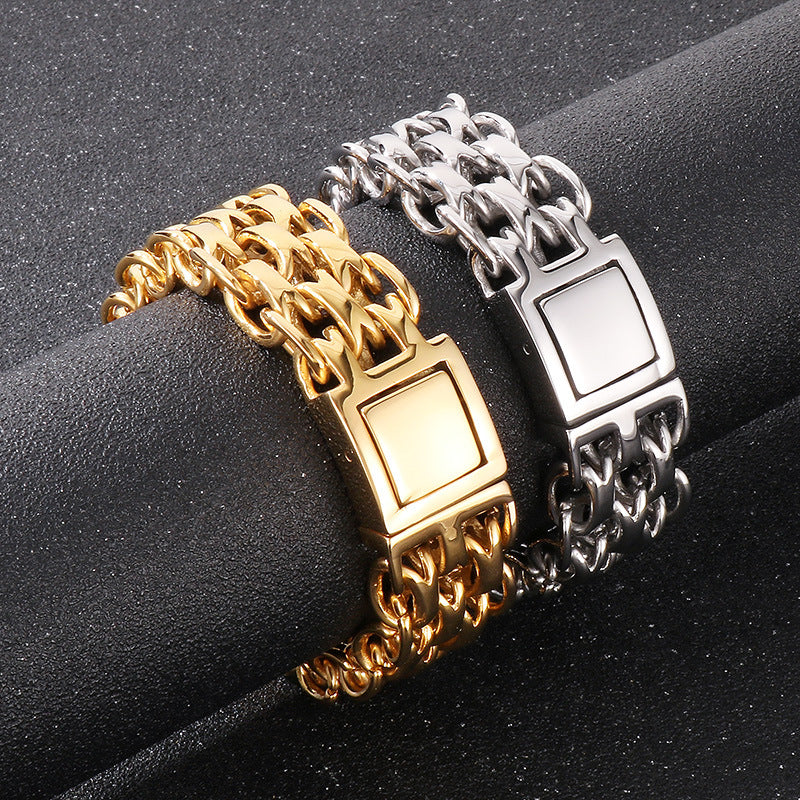 Heavy Motorcycle Double Chain Fashional Retro Strong Man Bracelet Gift 9ST-L - CIVIBUY