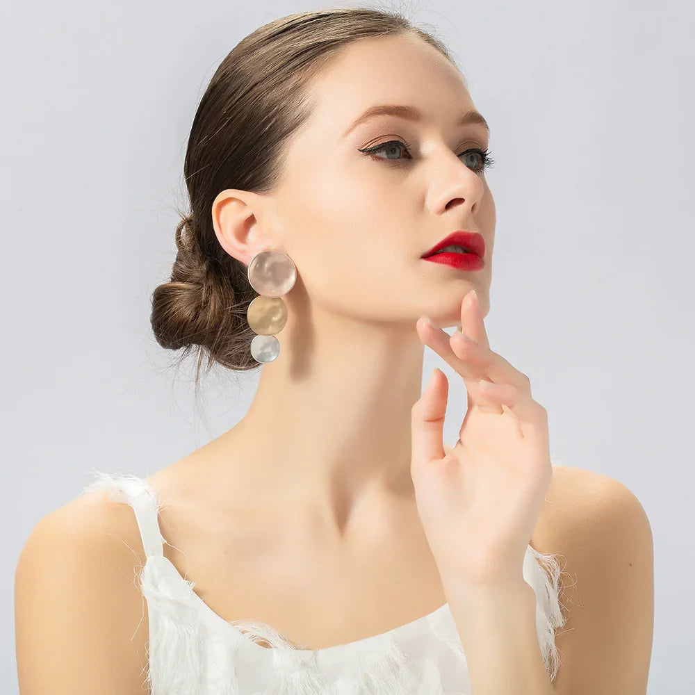 matte silver gold or multi colored three circle earrings - CIVIBUY