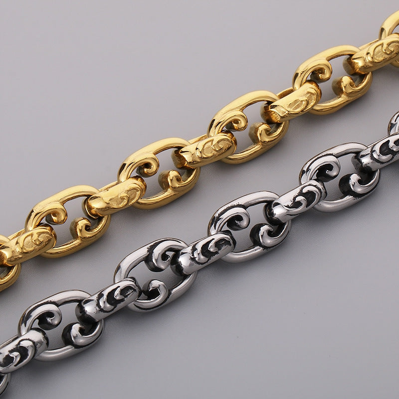 Classic Stainless Steel Chain Link Bracelet baroque carving Bracelets Men's Bracelets - CIVIBUY