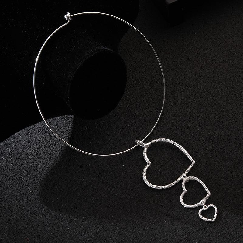 Silver Color Hollow Out Hearts Pendant Necklace for Women Neck Chain Chokers Sweater Collares Jewelry Accessories - CIVIBUY