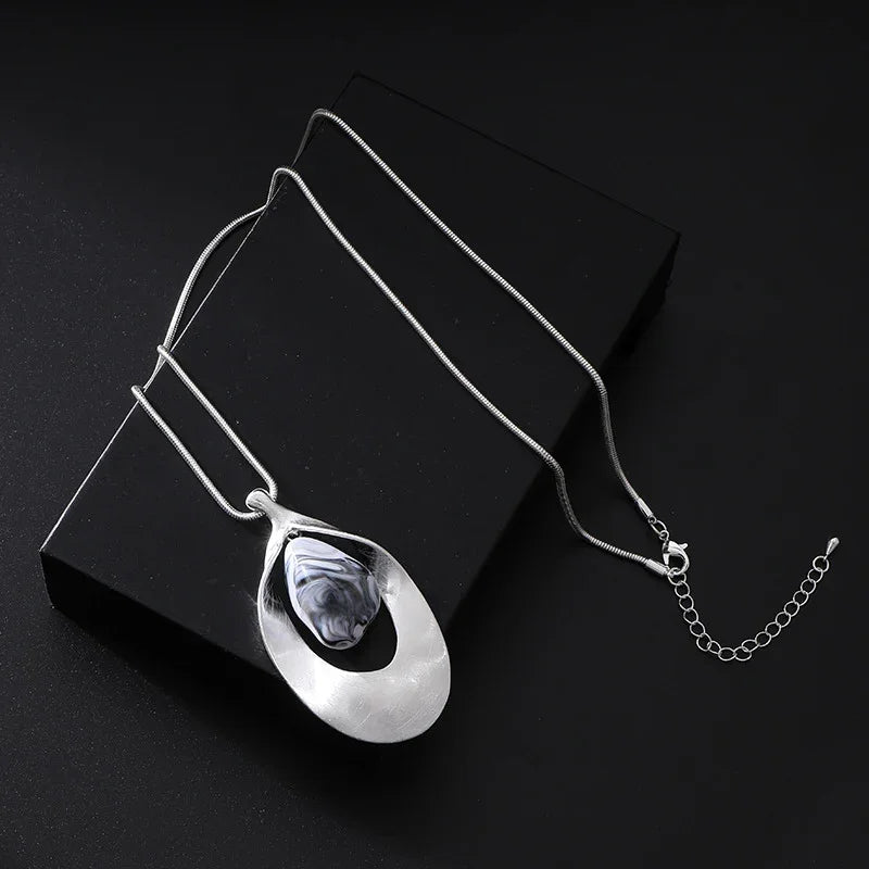 Geometric Pendant Necklace long silver Pendant Necklace - CIVIBUY
