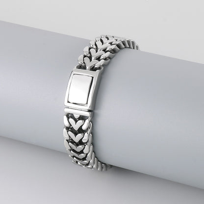 Stainless Steel 16MM Link Chain Heart Shape Wristband Men's Bracelets - CIVIBUY
