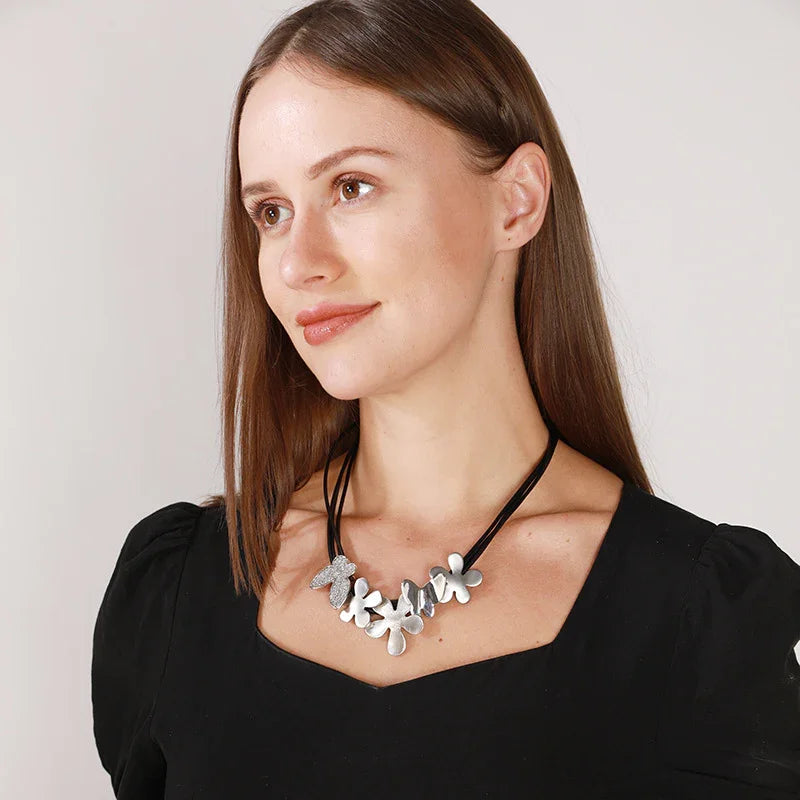 Enamel Flower Bib Statement Pendant Necklace - CIVIBUY