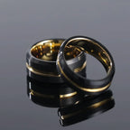 Personalized Tungsten Rings for Men's Wedding Bands Black Matte Gold Grooved Center - CIVIBUY