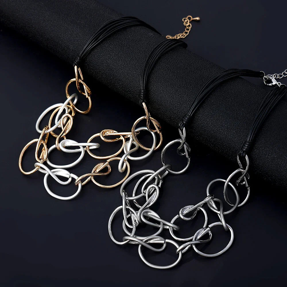 Vintage Daisy Fuentes Gold Silver & Black Tone Oval Hoops Chain 18" Necklace - CIVIBUY