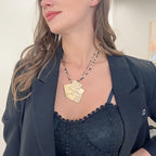 Women Chain Necklace Gold Plated Rectangular Pendant Necklace Mountain Card - CIVIBUY