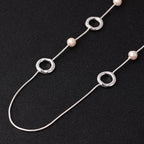 Long 32-inch Double Circle Link Necklace Rhodium on Sterling Silver - CIVIBUY
