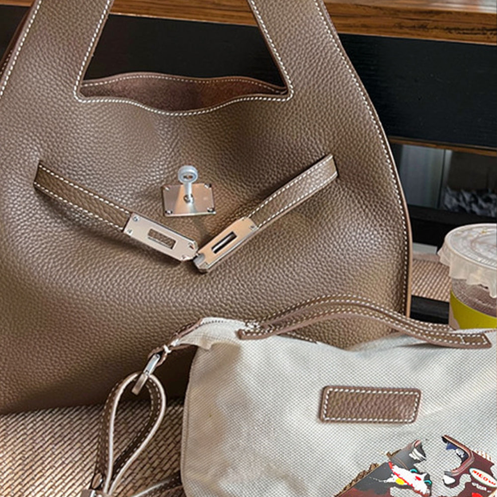 Heritage Grained Leather Hobo Bag with Signature Turn-Lock