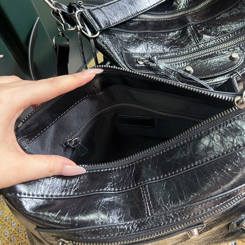 Women's Black Patent Leather Shoulder Bag Versatile Large Tote，Small