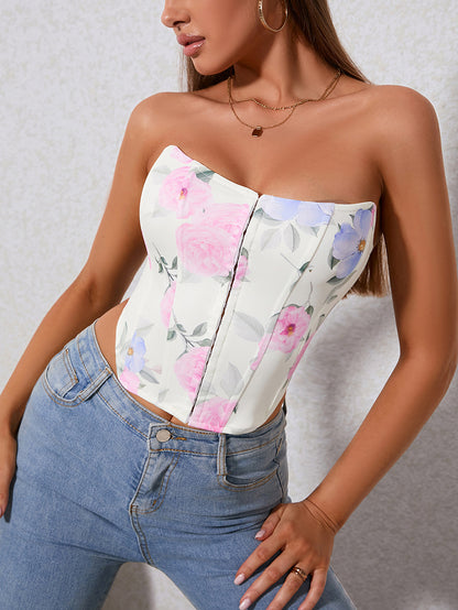 Fashion Floral Bustier Tops Sexy Backless Women Streetwear - CIVIBUY