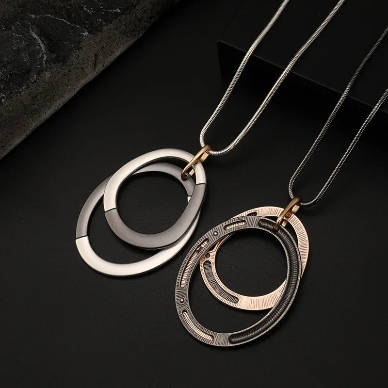 Long Pendent Round Circles Necklace for Women Suspension Goth Trending Product - CIVIBUY