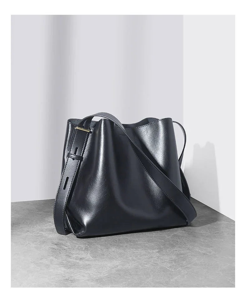 Women's Leather Shoulder Bag Lady Cute Genuine Leather Bag【Black】 - CIVIBUY