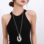 Geometric Pendant Necklace long silver Pendant Necklace - CIVIBUY