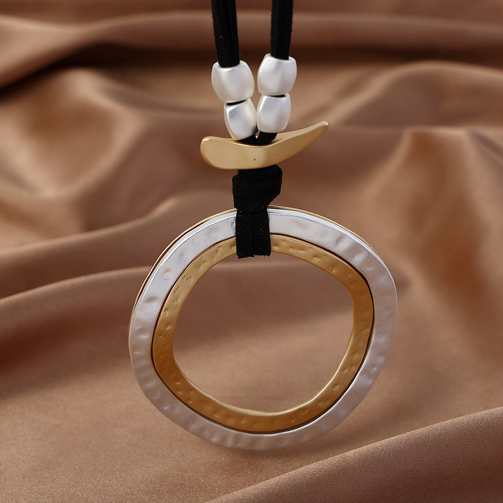 long necklace women boho geometric necklace metal multicolor circles long pendant - CIVIBUY