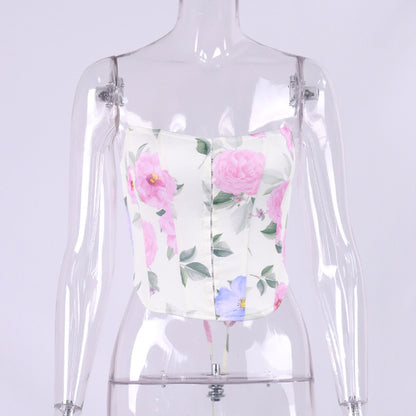 Fashion Floral Bustier Tops Sexy Backless Women Streetwear - CIVIBUY