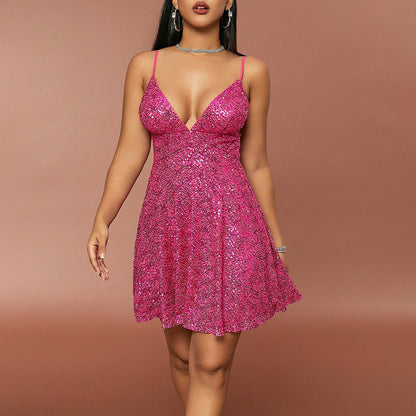 Sparkly Pink Casual Sexy Dress Bustier Bandage Dress - CIVIBUY