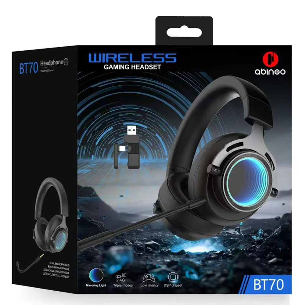 Neon LED Wireless Gaming Headset BT70 – Multi-Platform 2.4GHz / Bluetooth / Type-C