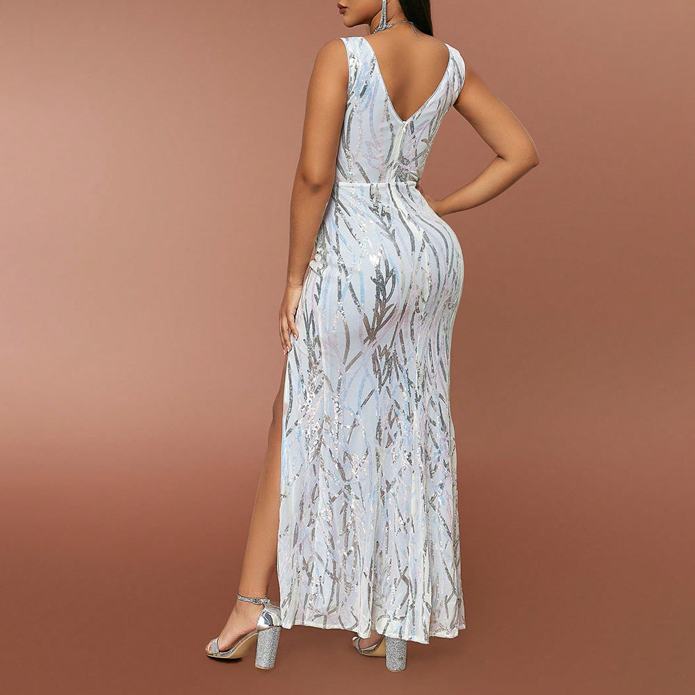Sparkly Miami high slit sexy white cocktail Dress evening dress - CIVIBUY