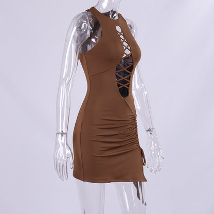Lacey Smooth Mini Dress - Brown - CIVIBUY