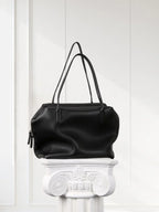 Minimalist Black Leather Tote Bag – Large Capacity Shoulder Purse for Women