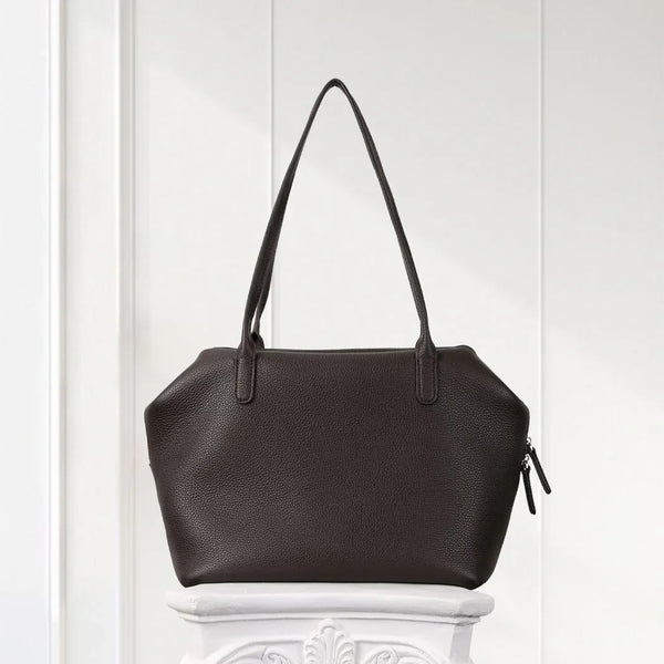 Minimalist Black Leather Tote Bag – Cow Leather Shoulder Purse for Women