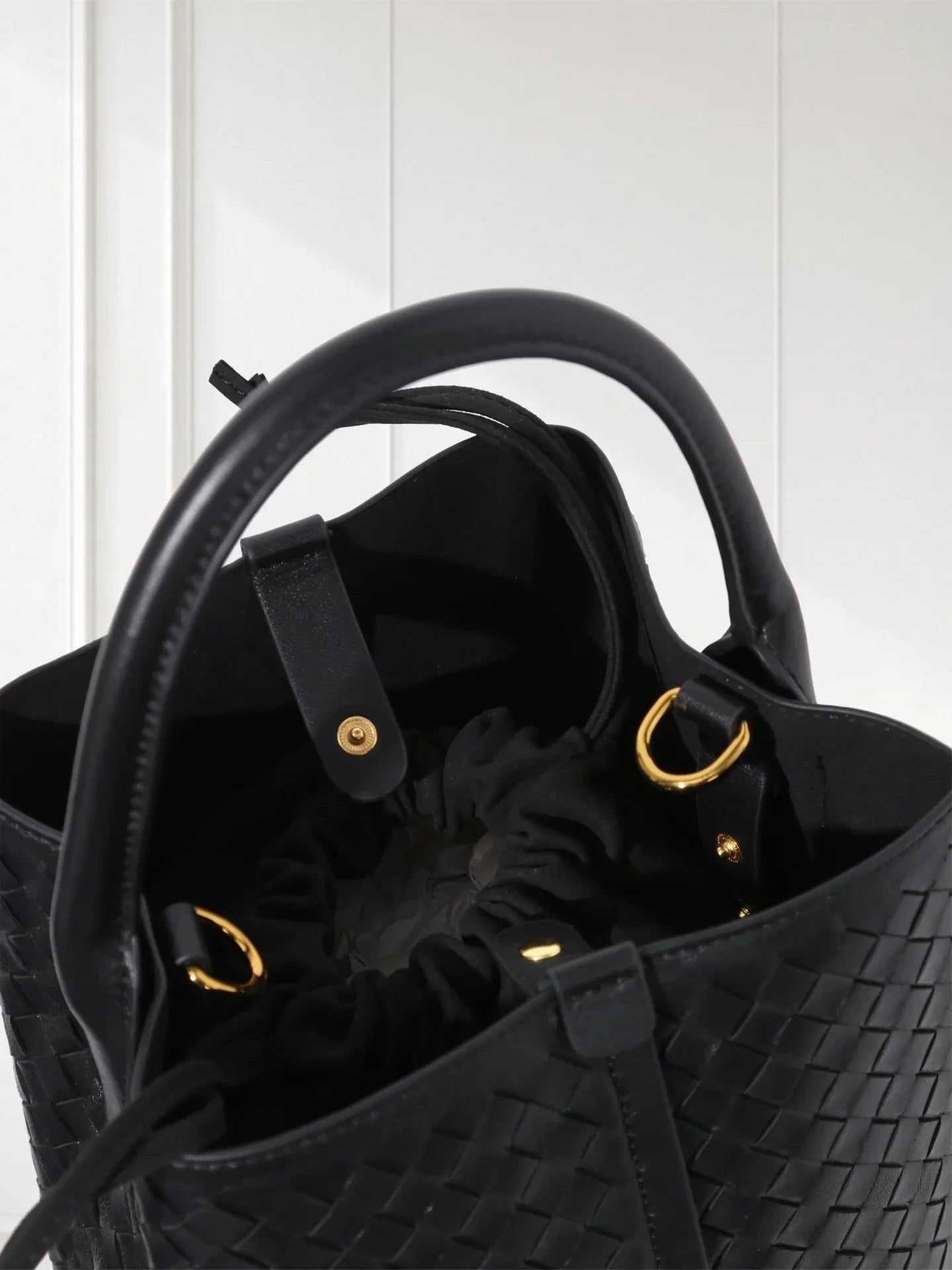 Minimalist beige woven leather handbag and pouch set for women on civibuy.com