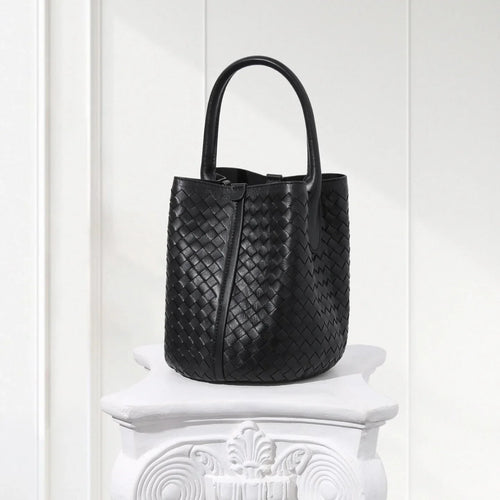 Minimalist beige woven leather handbag and pouch set for women on civibuy.com