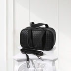 Black leather woven pattern handbag for women, stylish and elegant tote