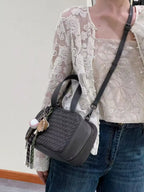 Black Woven Lambskin Box Tote