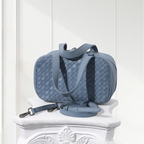 Back view of luxury blue leather braided tote bag made from genuine lambskin