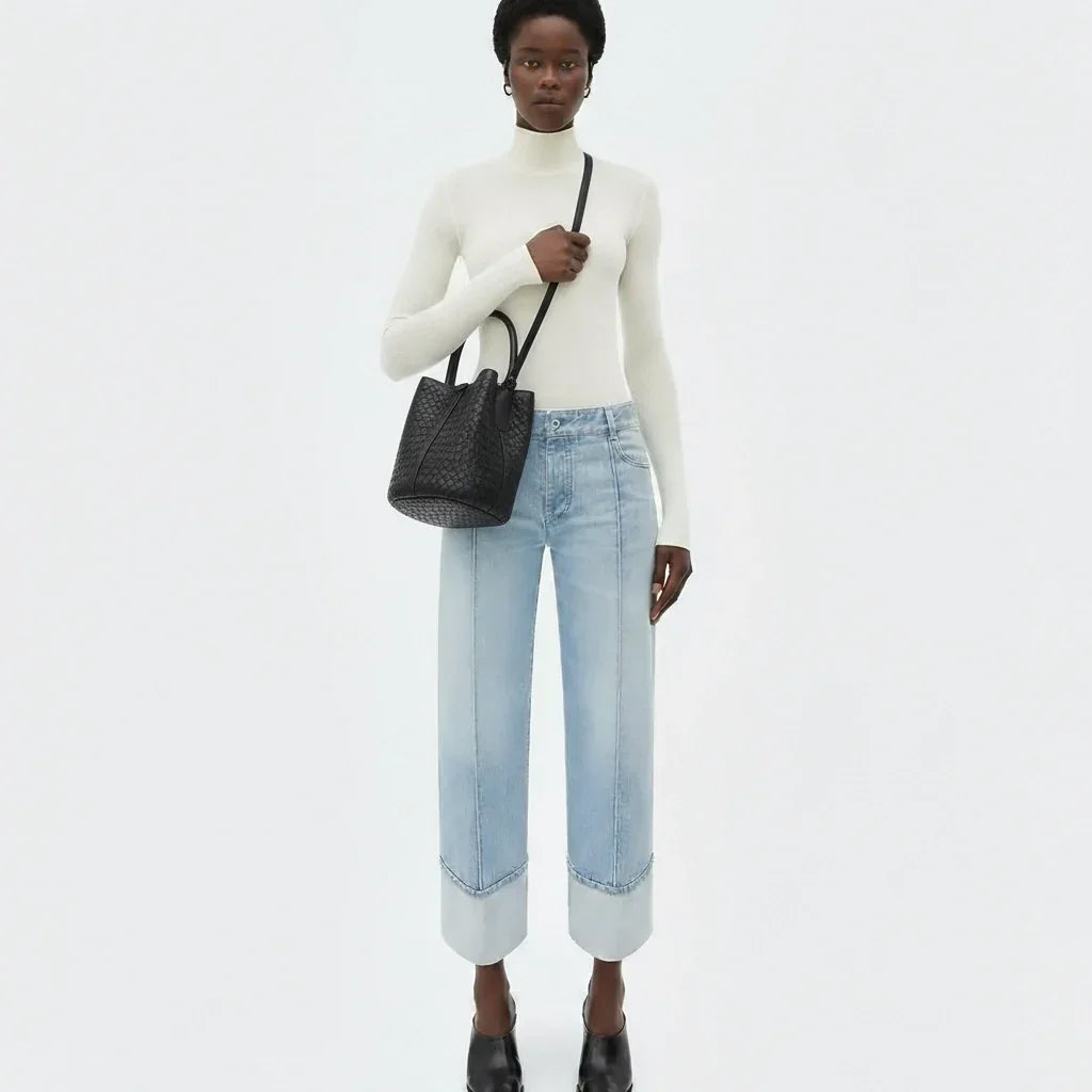 Minimalist beige woven leather handbag and pouch set for women on civibuy.com