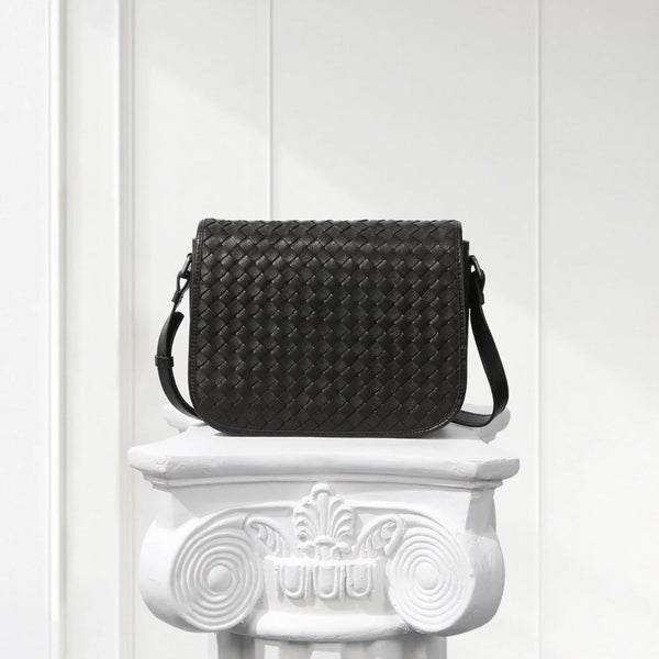 Handwoven Gray Lambskin Shoulder Bag – Lightweight, Elegant Design