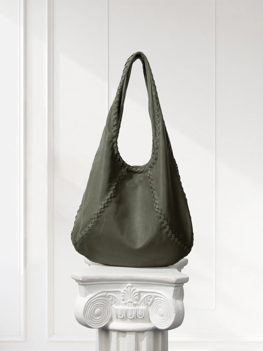 Aniline Lambskin Handwoven Vintage Hobo Bag – Gray Taupe