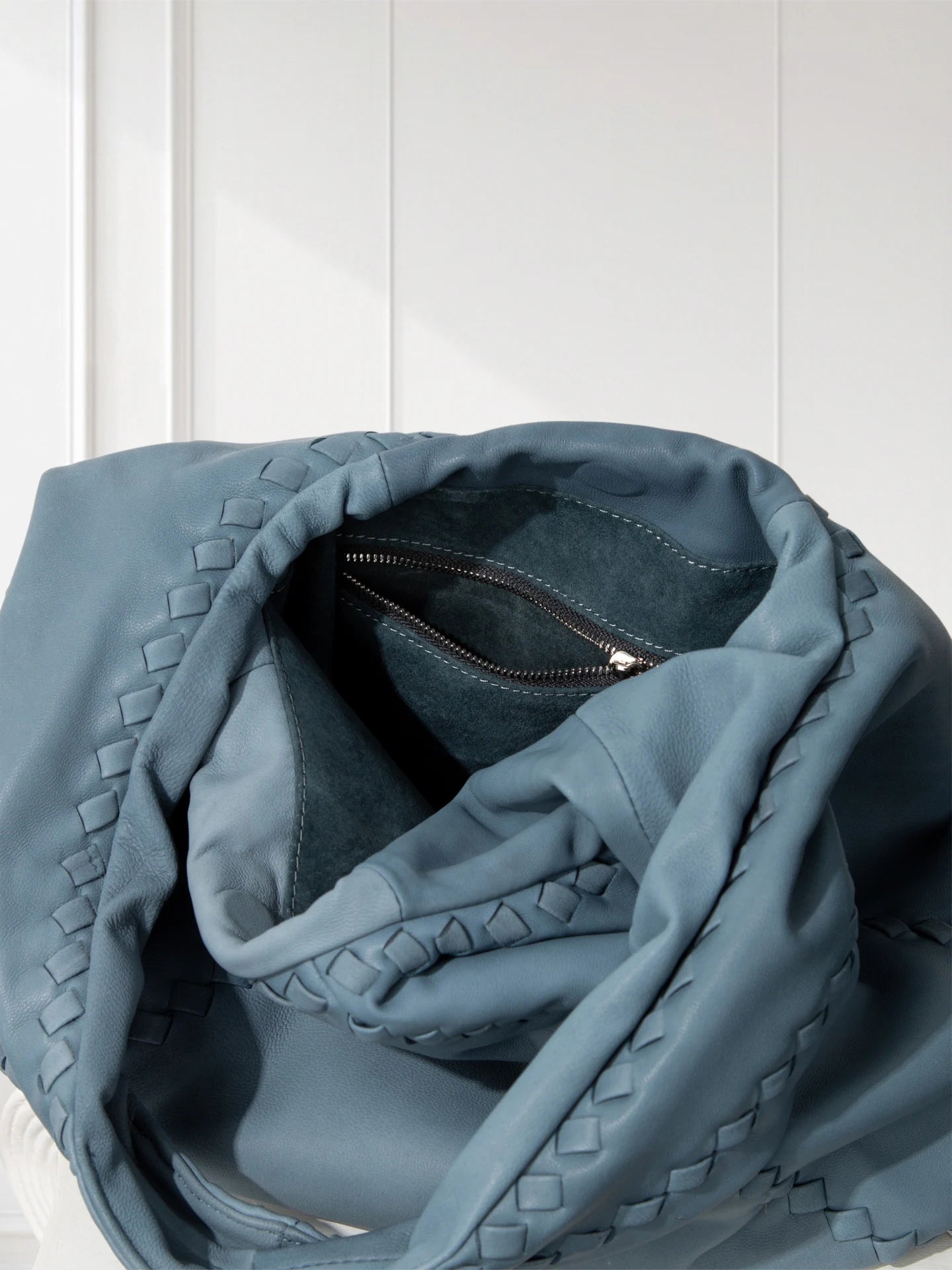 Aniline Lambskin Handwoven Vintage Hobo Bag – Gray Taupe