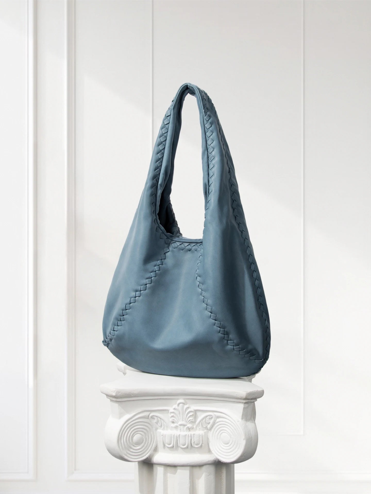 Aniline Lambskin Handwoven Vintage Hobo Bag – Gray Taupe